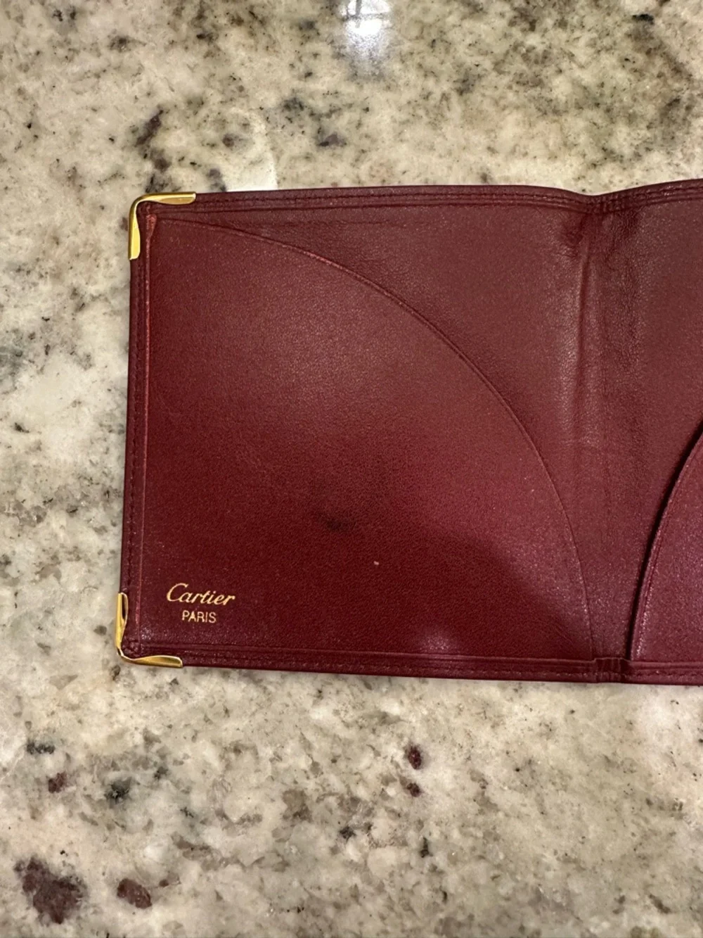 Cartier Burgundy Leather Card Holder with Gold Corners